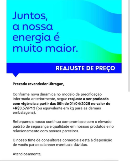 Ultragaz aumenta o preo do gs para revendedores