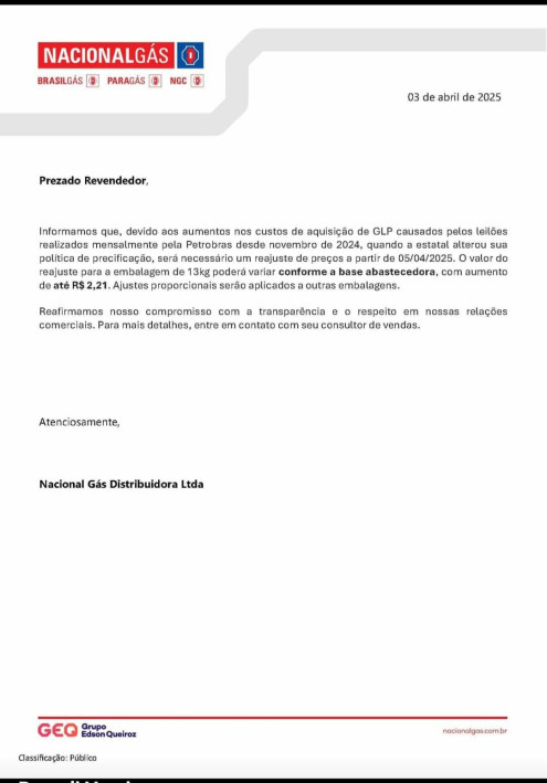 NacionalGs aumenta o preo do gs para revendedores
